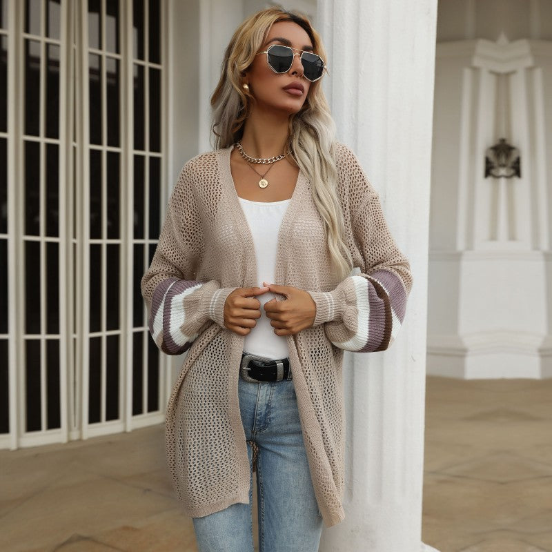 LOVECCR Strictly selected Hot autumn 2025 medium and long contrasting color loose sweater knitted cardigan thin coat women