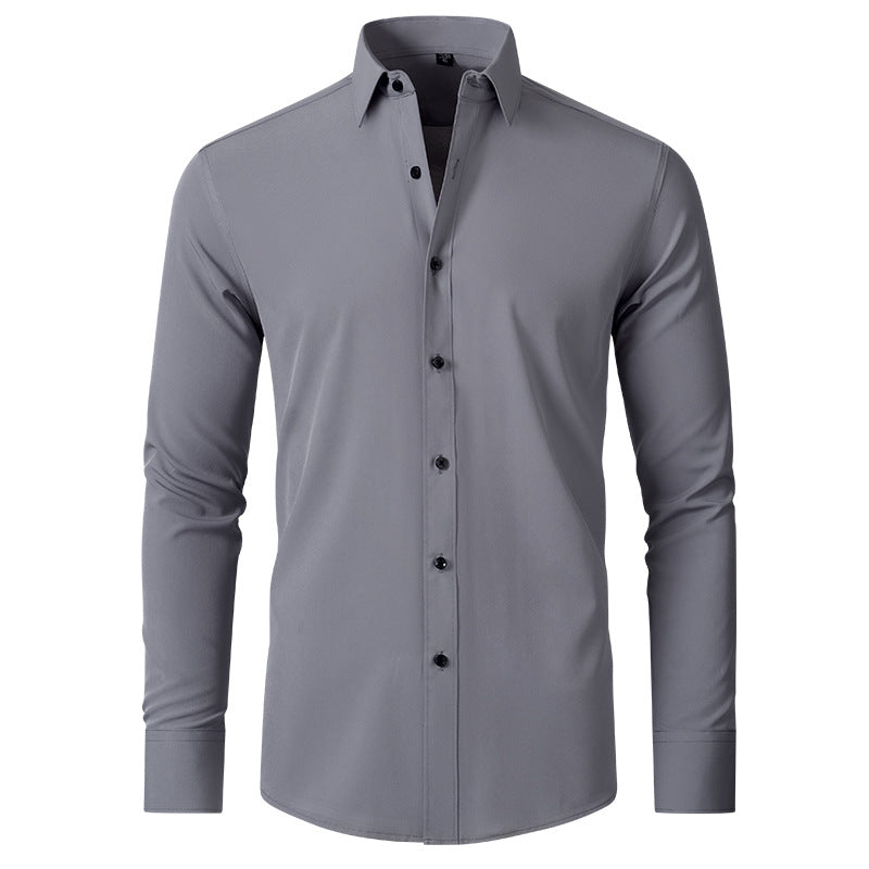 Cross-Border Full Elastic Force Shirt Men's Shirt Non-Ironing Anti-Wrinkle Foreign Trade Simple Business Thin Shirt Men