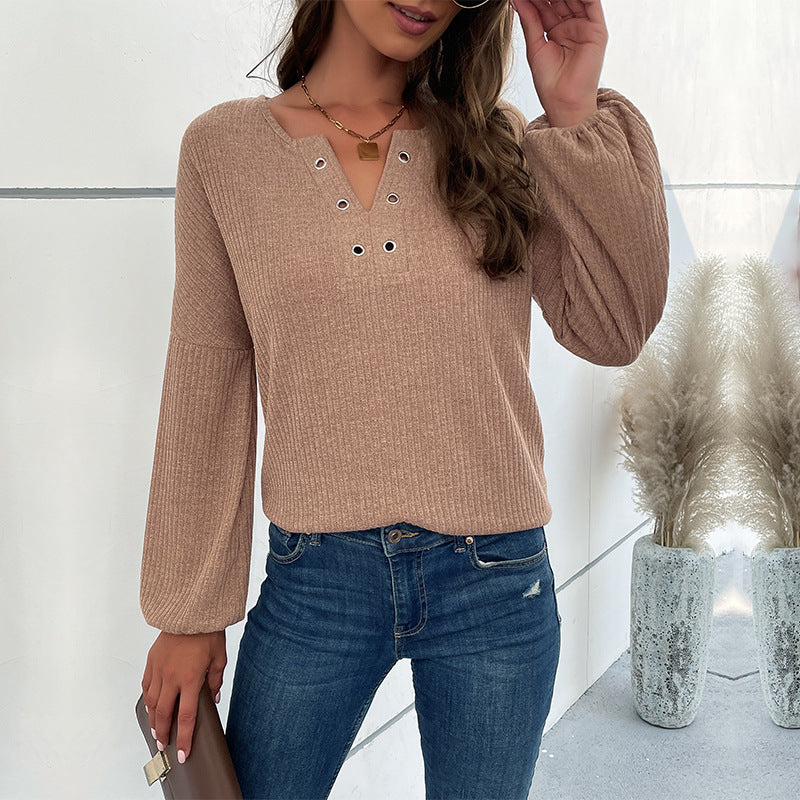 LOVECCR New 2025 Women's Clothing popular Autumn and Winter New Pit Strip Pullover Sweater V-Neck T-Shirt Knitted Bottom Shirt