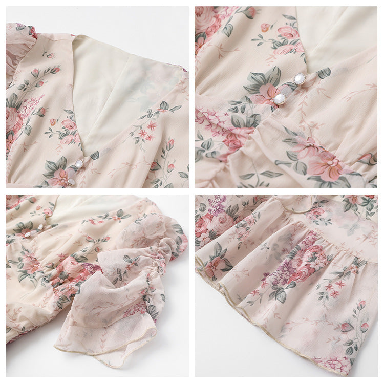 summer new floral bubble sleeve dress sweet, fresh and beautiful design fairy dress M4232