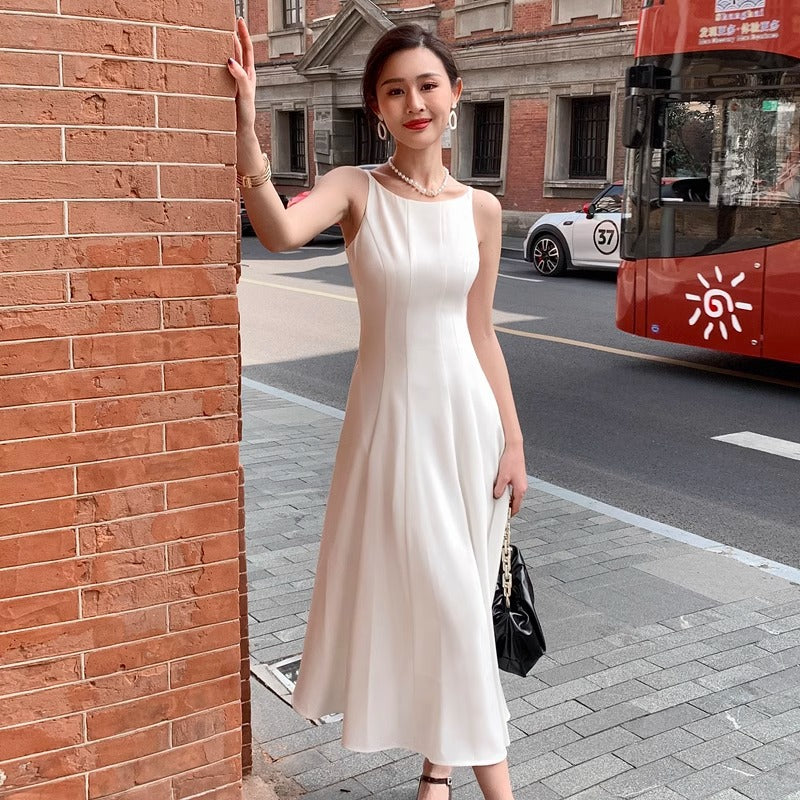 LOVECCR White Suspender Dress White Moonlight off-Shoulder License Slim White Dress Registration Small Dress Birthday Dress Summer
