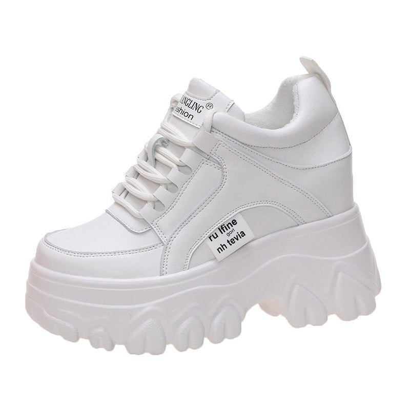 loveccr Platform Heel Height Increasing Insole Dad Shoes Women's Spring and Autumn New Fashion Lace-up Sports Casual Shoes Korean Style Students' Shoes
