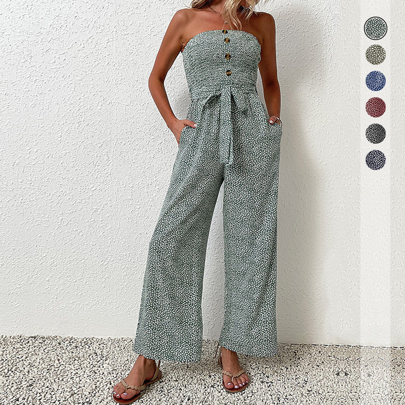 LOVECCR New New Summer New Fashion 2025 Women's Clothing Chest Wrapped Lace Wide Leg Jumpsuit Women