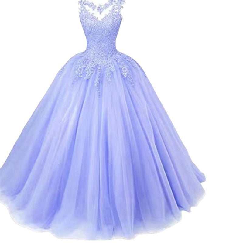 LOVECCR Cross-Border Foreign Trade Evening Dress Blue New Elegant Student Art Exam Dress Women's Long Bel Canto Solo Performance