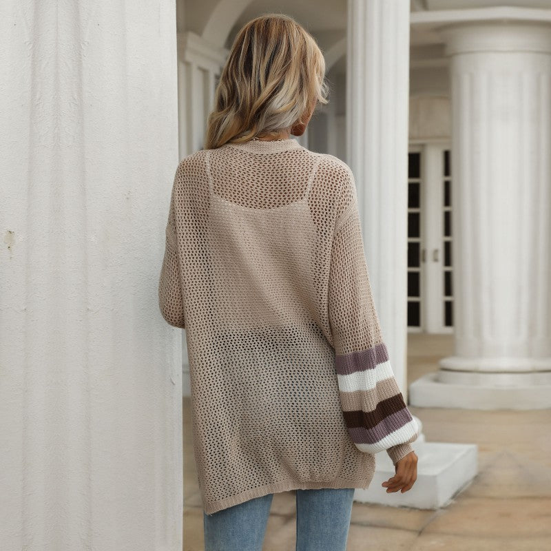 LOVECCR Strictly selected Hot autumn 2025 medium and long contrasting color loose sweater knitted cardigan thin coat women