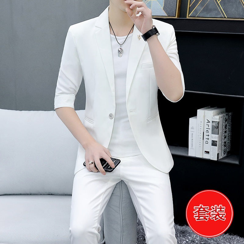 LOVECCR Suit Men's One Suit Matching Summer Korean Style Trendy Fashion Dress 3/4 Sleeve Non-Ironing Casual Small Suit