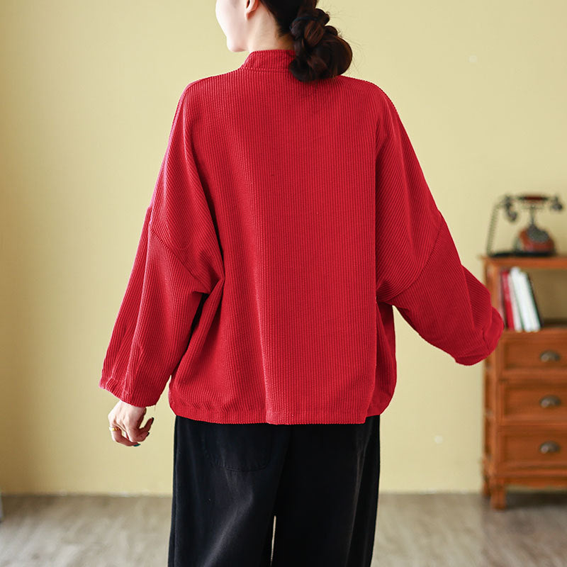 Real popular autumn and winter retro corduroy loose Tang suit old ethnic style tea suit pair of placket buckle stand-up collar jacket
