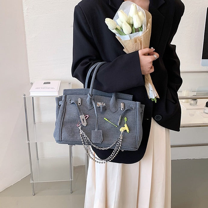 loveccr Cross-Border Bag Women's Bag New Retro Distressed Spoof Personality Denim Shoulder Messenger Bag Birkin Bag