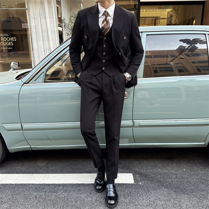 LOVECCR Suit Suit Men's Three-Piece Suit Trendy Korean Slim Fit Business Casual Small Suit Coat Groom Wedding Suit