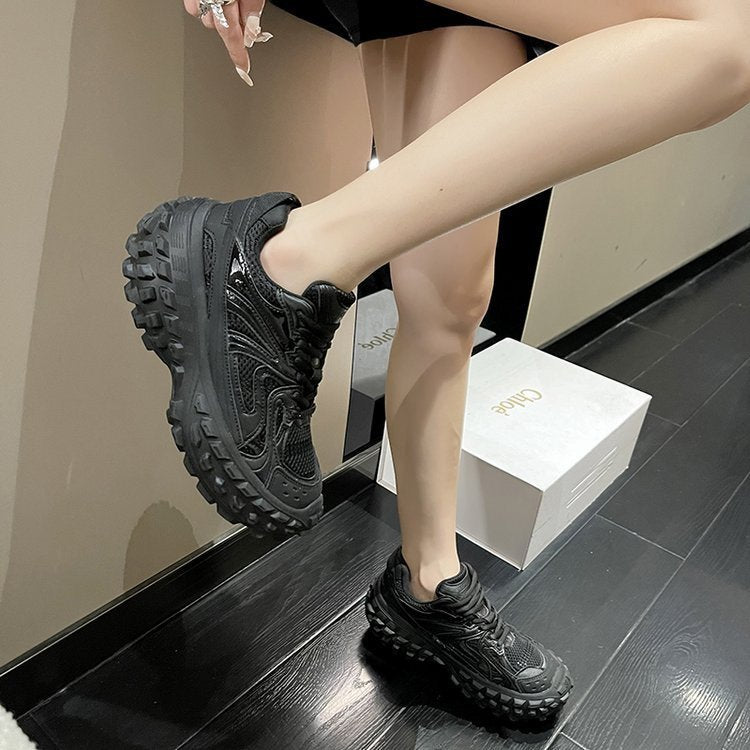 loveccr Tire Men's and Women's Same Style Sports Shoes Women's New All-Match Casual Thick Bottom Increased Durian Dad Shoes Women's