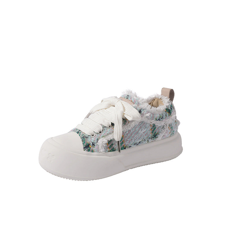 loveccr Zhao Lusi Star Same Style round Head Thick Bottom Bubble Shoes Female New Super Soft Lace-up Beggar Shoes Easy Wear Borad Shoe