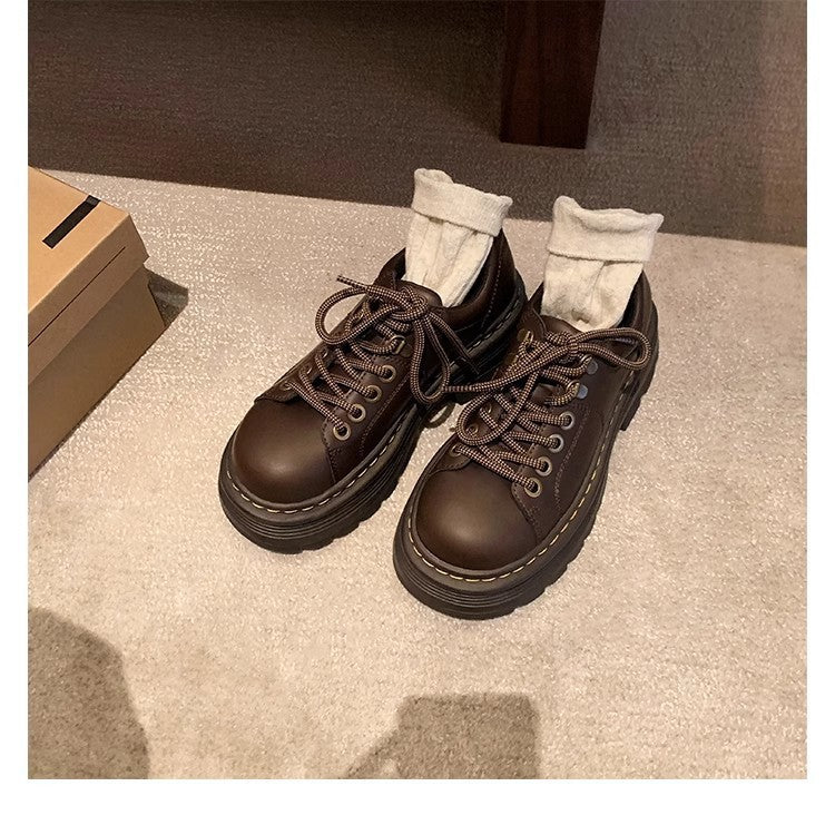 2025 Cowhide version~ Grape mother new classic lace-up loafers round head versatile single shoes low heel derby small leather shoes women