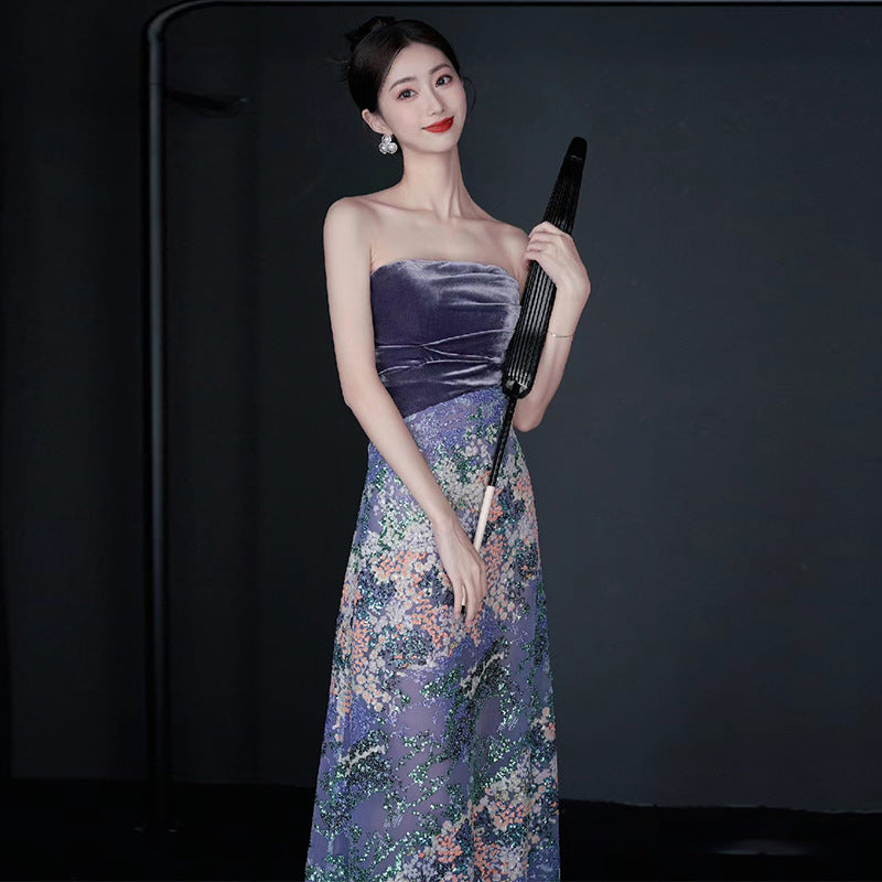 LOVERCCR New Chinese Banquet Evening Dress New Marriage Engagement Bridal Tube Top Toast Dress High-Grade Temperament Morning Gowns