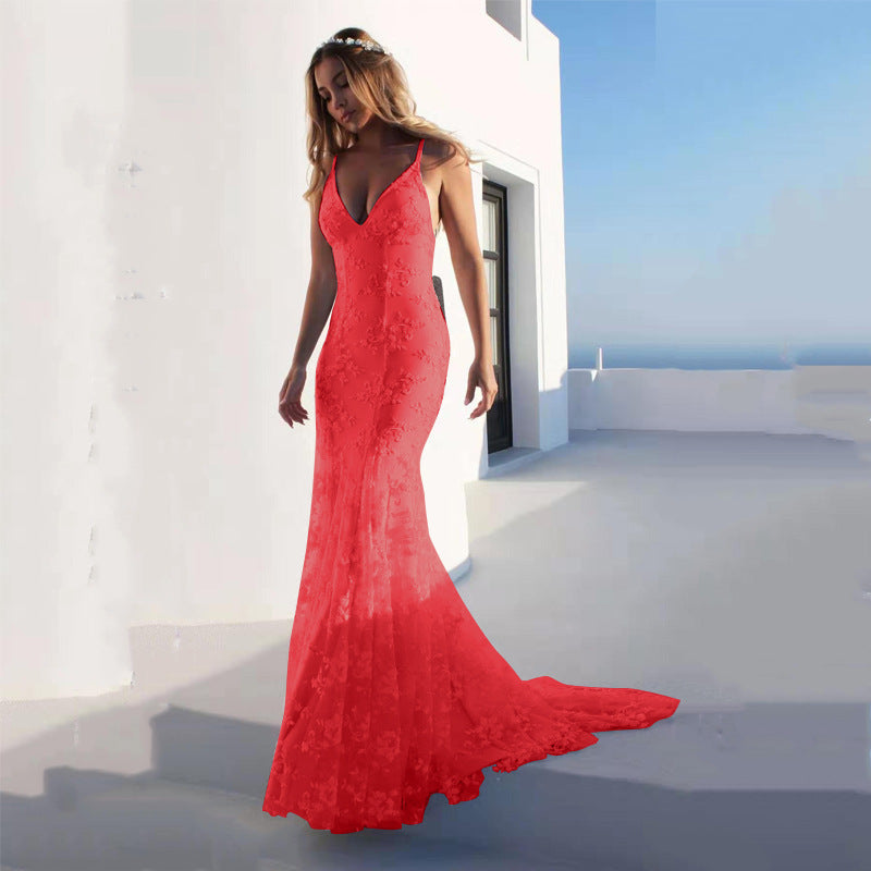 2025 2025 Popular trade new dress long dress ebay sexy V-neck lace suspender dress dress