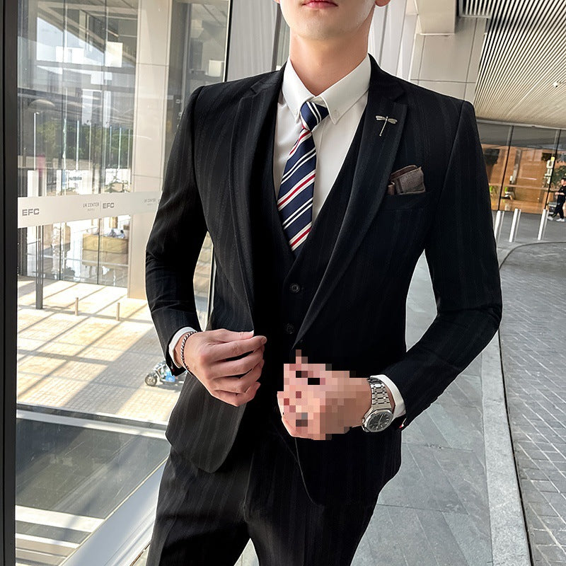 LOVECCR Striped Suit Men's Korean Style Slim-Fitting Jacket Groom Wedding Suit Business Professional Formal Wear Small Suit Men
