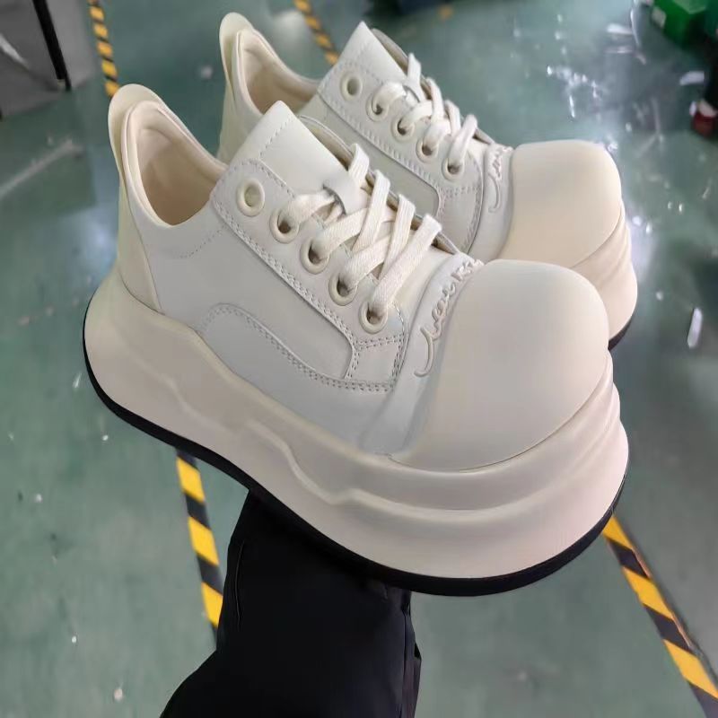 loveccr Black and White round Head Mickey Big Head Shoes Female Spring New Genuine Leather All-Match Casual Sneaker Platform Height Increasing Shoes