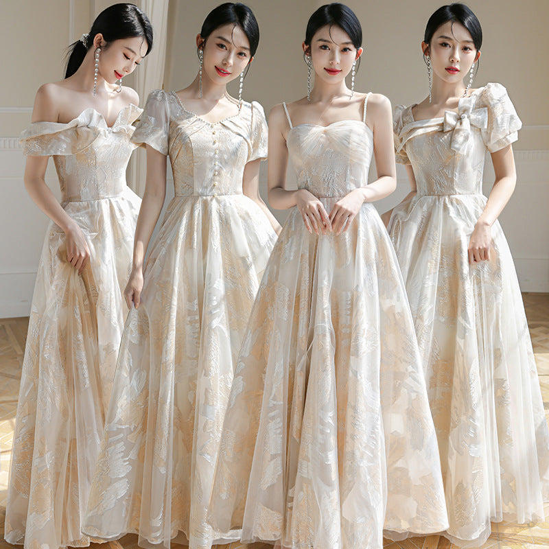 LOVECCR Champagne Bridesmaid Dress Women's New Spring Evening Dress Fairy Sisters Group Senior Niche Long