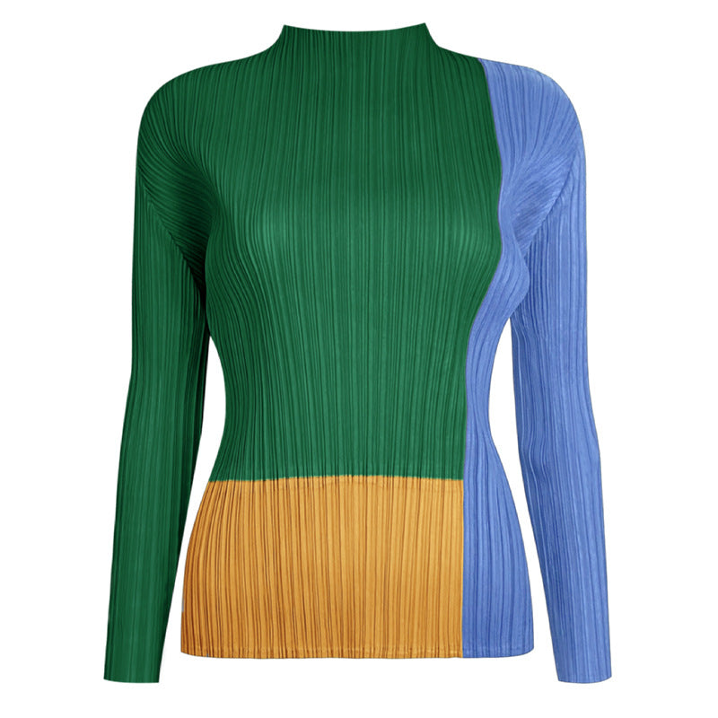 spring new women's clothing semi-turtleneck contrasting long-sleeved t-shirt thin versatile bottoming shirt niche inner top