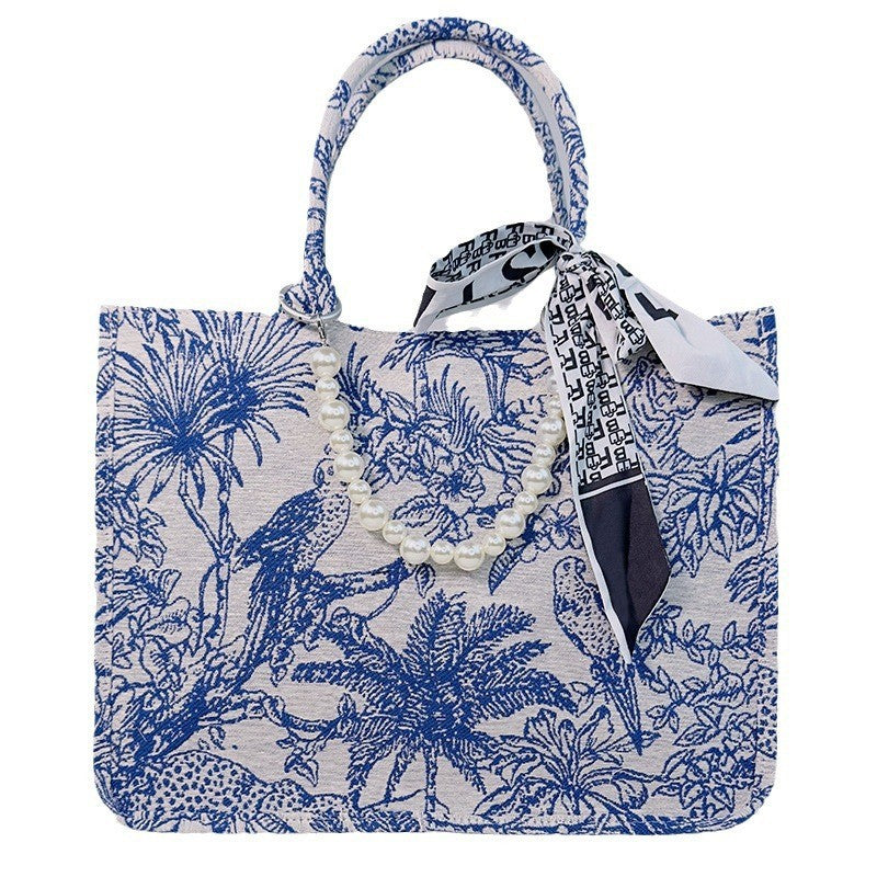 loveccr Women's Handbag Tiger Embroidered Tote Bag Cross-Border Guangzhou High Quality Commuter Pearl Shoulder Bag Wholesale
