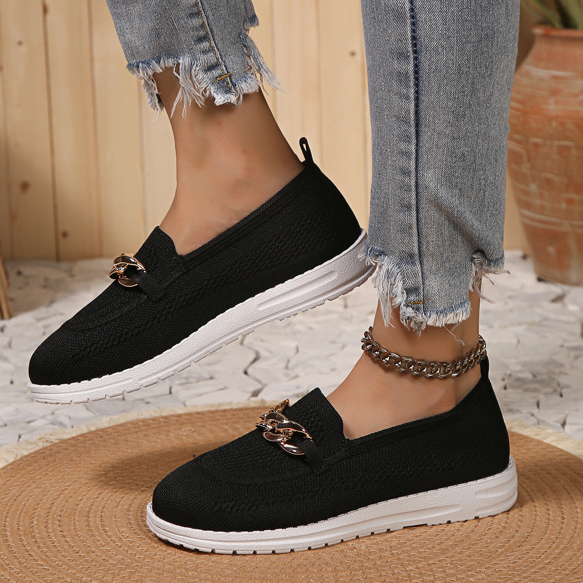 loveccr Loafers Women's Spring/Summer New Fly Woven Mesh Breathable Shoes Women's Cross-Border plus Size round Toe Shallow Mouth Sneakers Women