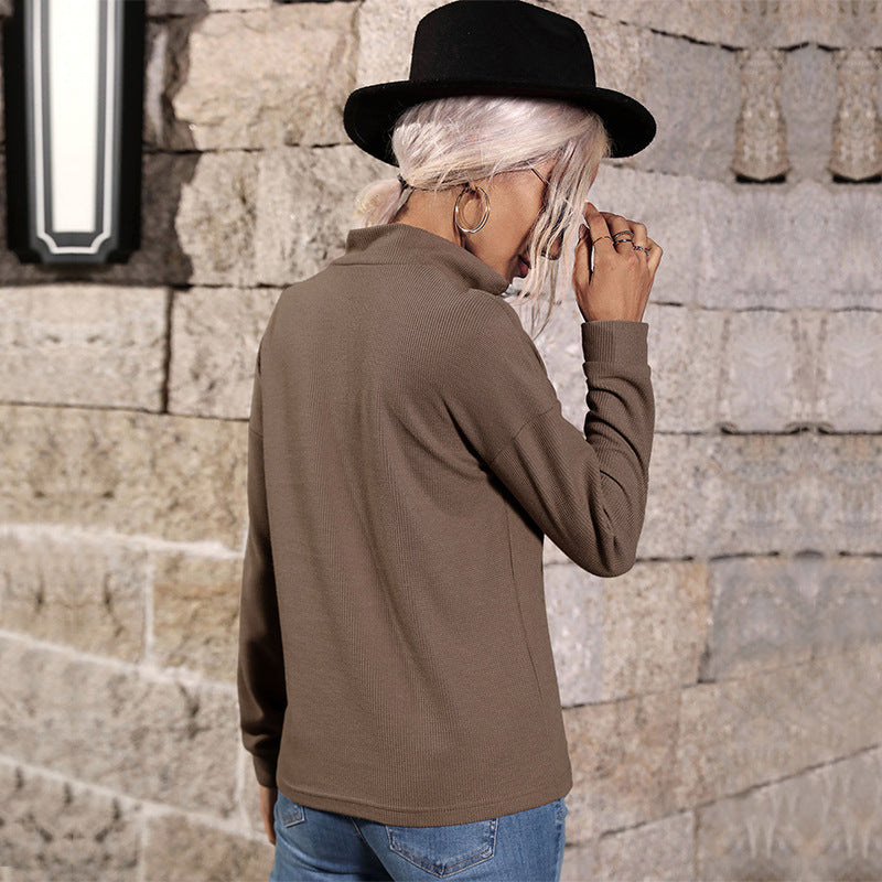 LOVECCR Strictly selected foreign trade Hot new 2025 casual tops zipper long-sleeved lapel knitted sweater