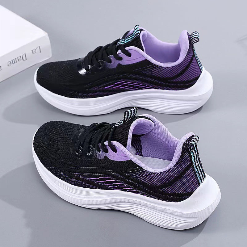 loveccr Flying Woven Women's Shoes Spring Mesh Sneaker Soft Bottom Lightweight Student Running Shoes Breathable Casual Shoes Cross-Border