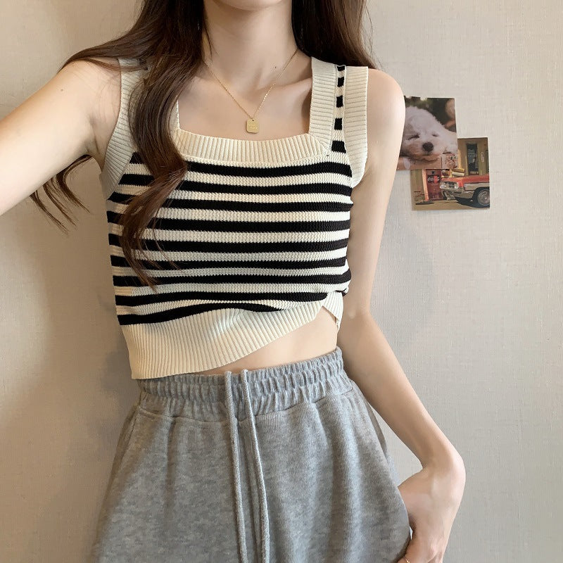 2025 summer small short Internet celebrity Spice Girls sleeveless knitted vest women's inner bottom small suspender top outer wear