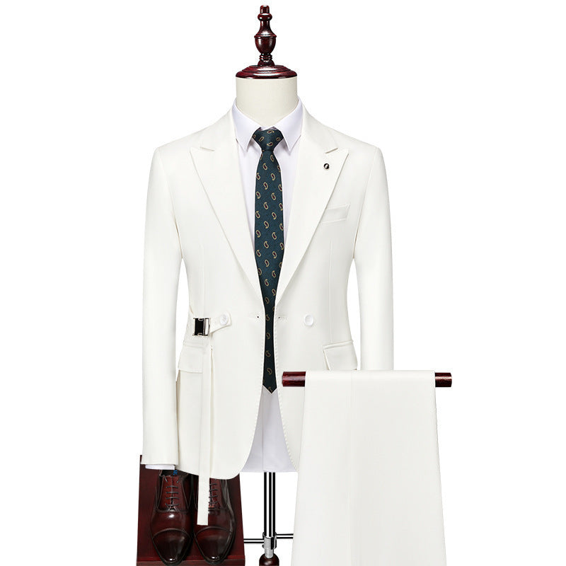 LOVECCR Foreign Trade New Men's Double Buckle Two-Piece Business Suit Suit Men's Casual Suit Groom Groomsman Dress