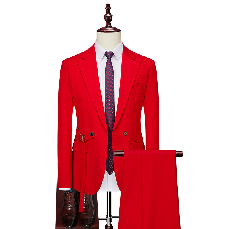 LOVECCR Foreign Trade New Men's Double Buckle Two-Piece Business Suit Suit Men's Casual Suit Groom Groomsman Dress