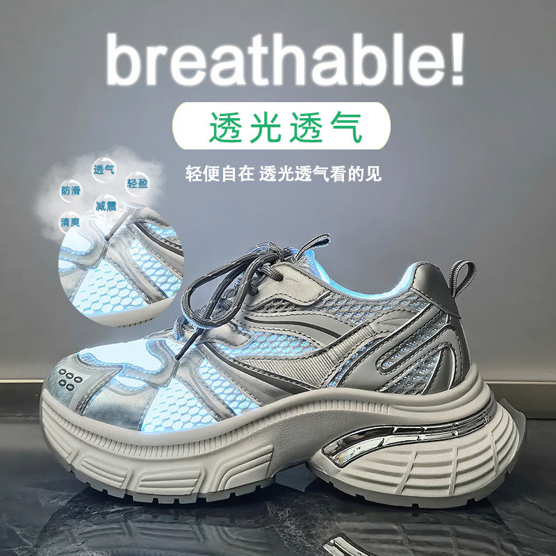ins Korean version of the new dad shoes girl summer student sports running casual mesh height increase breathable D101