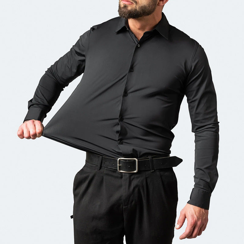 Cross-Border Full Elastic Force Shirt Men's Shirt Non-Ironing Anti-Wrinkle Foreign Trade Simple Business Thin Shirt Men