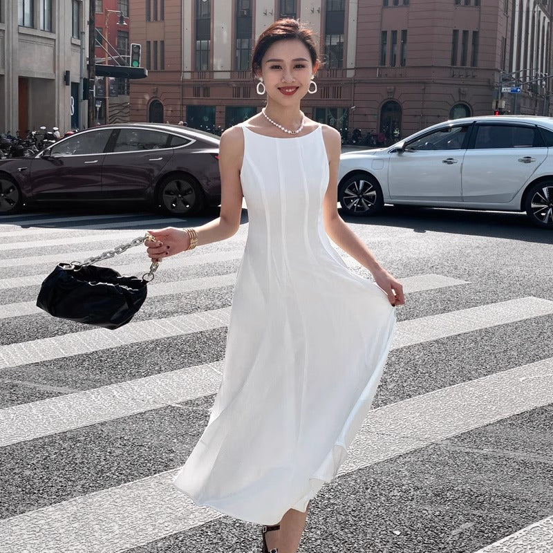 LOVECCR White Suspender Dress White Moonlight off-Shoulder License Slim White Dress Registration Small Dress Birthday Dress Summer