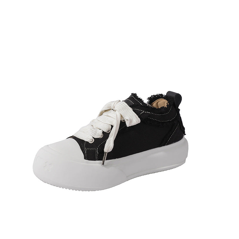 loveccr Zhao Lusi Star Same Style round Head Thick Bottom Bubble Shoes Female New Super Soft Lace-up Beggar Shoes Easy Wear Borad Shoe