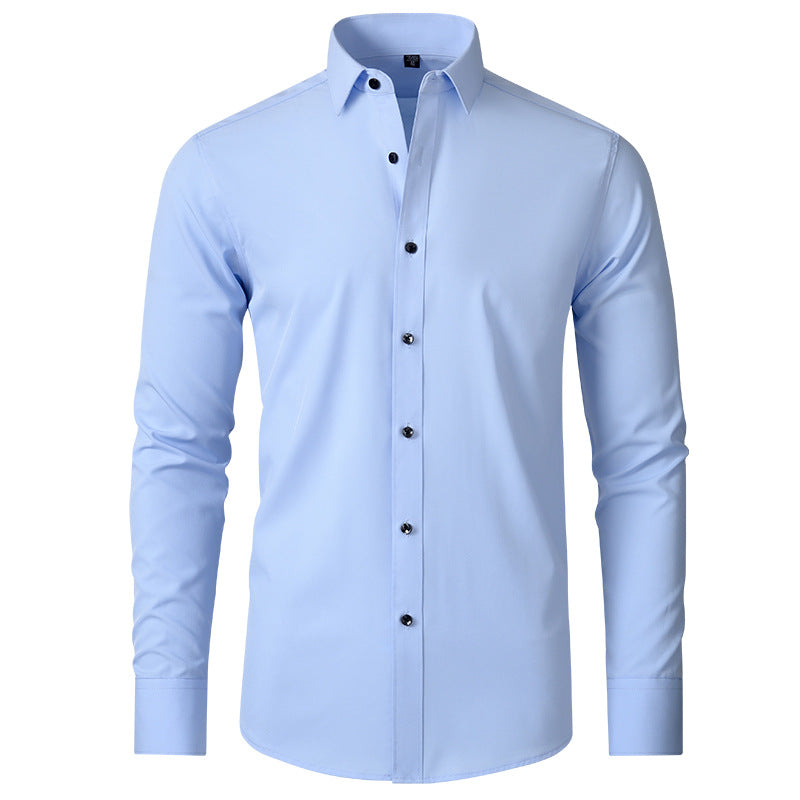 Cross-Border Full Elastic Force Shirt Men's Shirt Non-Ironing Anti-Wrinkle Foreign Trade Simple Business Thin Shirt Men