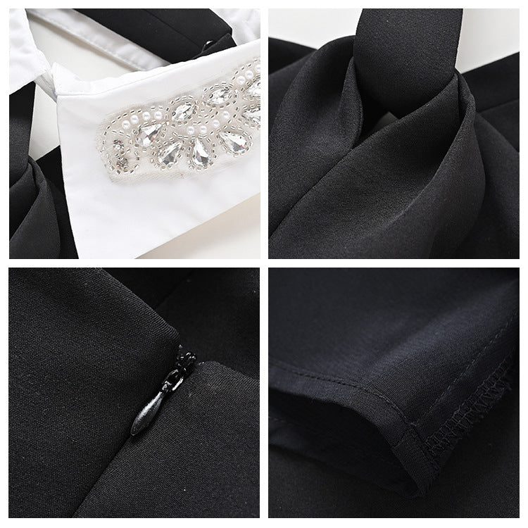 retro Hepburn style suspender dress women's summer small detachable collar temperament small black dress L4037