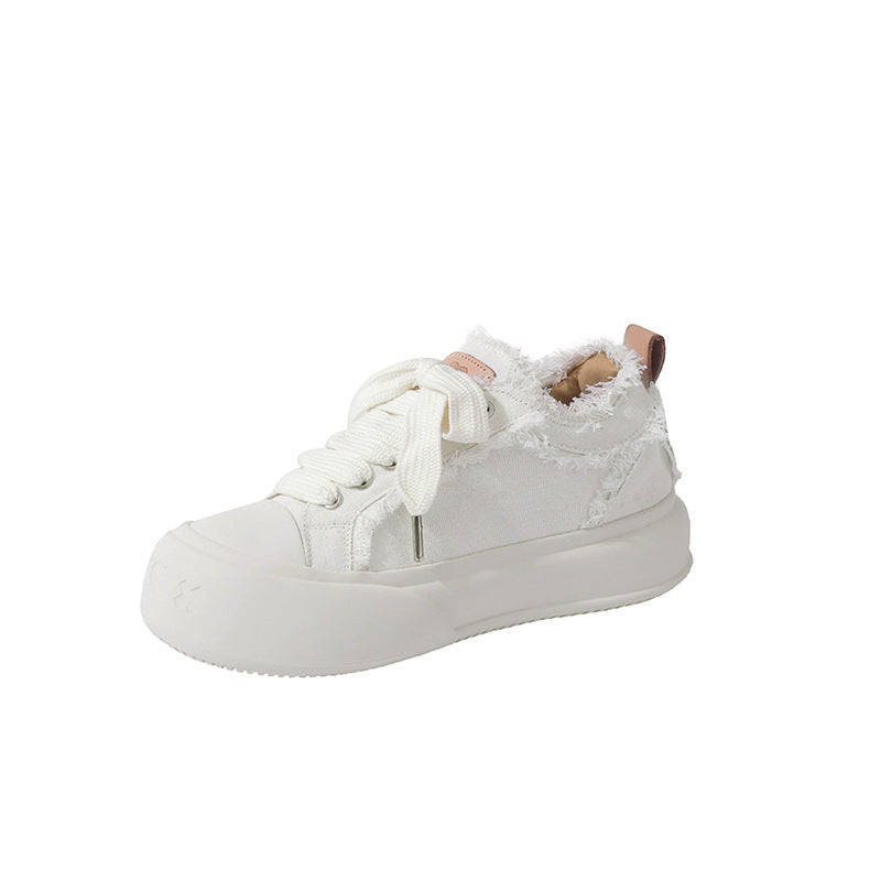 loveccr Zhao Lusi Star Same Style round Head Thick Bottom Bubble Shoes Female New Super Soft Lace-up Beggar Shoes Easy Wear Borad Shoe