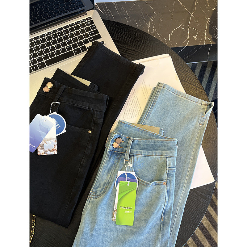 Straight Legs! Super Good Style ~ Four-Sided Stretch Stick Jeans for Women Spring 2024 New High Waist Slimming Straight Pants