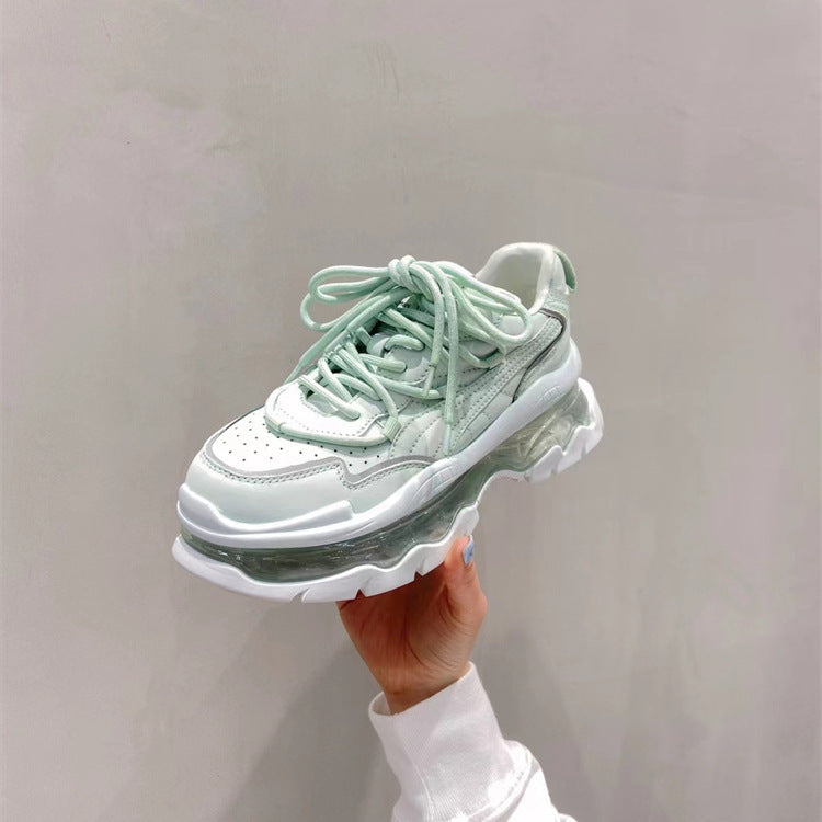 loveccr Luji HOTan Goods Soft Leather Dad Shoes Women's Spring New Ins Trendy Platform Air Cushion Height Increasing Sports Casual Shoes