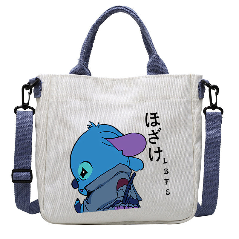 loveccr Anime Peripheral Stitch Canvas Bag Student Shoulder Bag Messenger Bag Detachable Shoulder Strap Handbag Tote Bag
