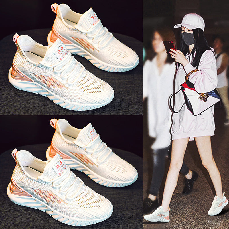 loveccr Sneaker New Women's Spring and Summer Mesh Breathable Casual White Shoes Ins Hidden Heel Women's Shoes