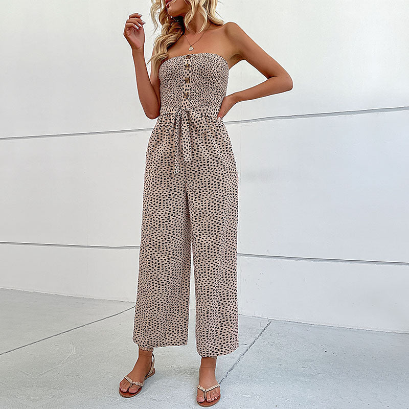 LOVECCR New New Summer New Fashion 2025 Women's Clothing Chest Wrapped Lace Wide Leg Jumpsuit Women