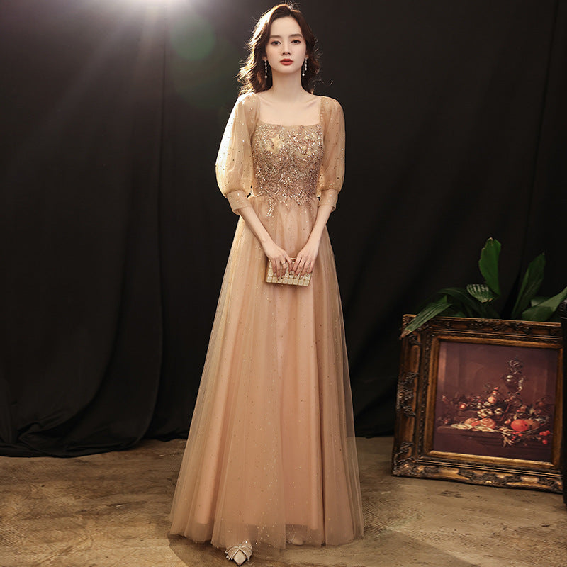 LOVECCR Adult Choir Performance Costumes Champagne Evening Dress Women's Banquet Temperament Long Senior Three Graduation Dress