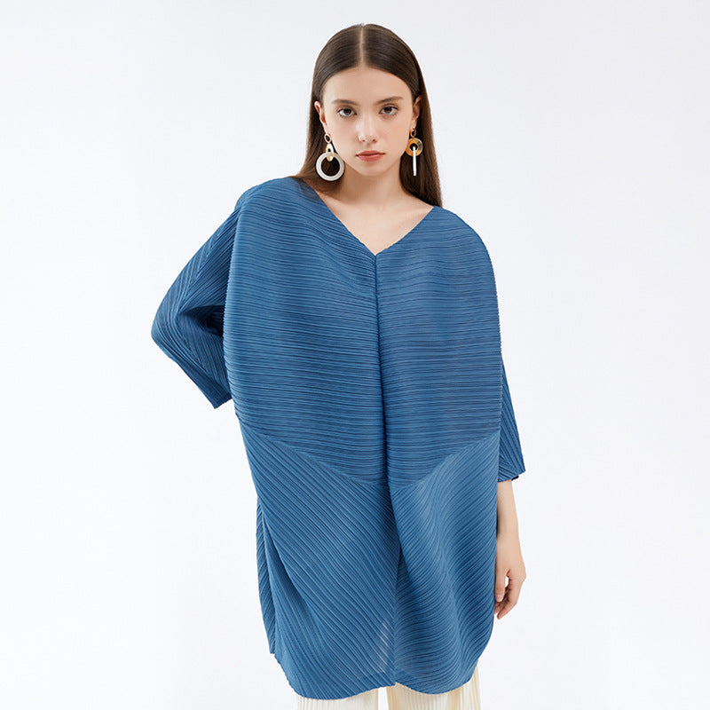 spring new bat sleeve design sense love top loose solid color medium and long splicing long sleeve t-shirt women