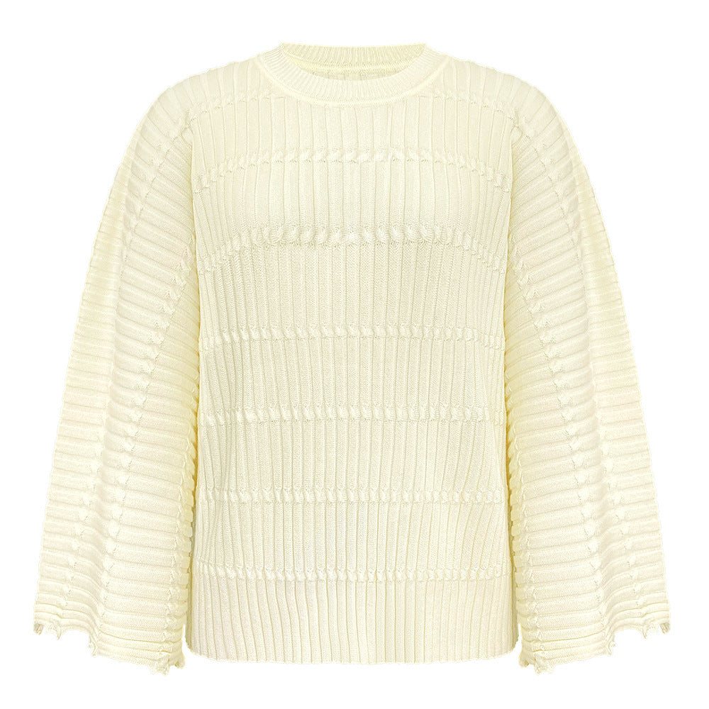 Miyake sweater women's spring new pullover loose bat sleeves versatile lazy wind knitted jacquard jacket women