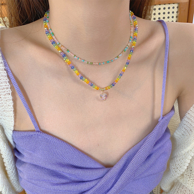 LOVECCR INS Dopamine Color Beaded Necklace New Fashion All-Match Special-Interest Design High Sense Necklace