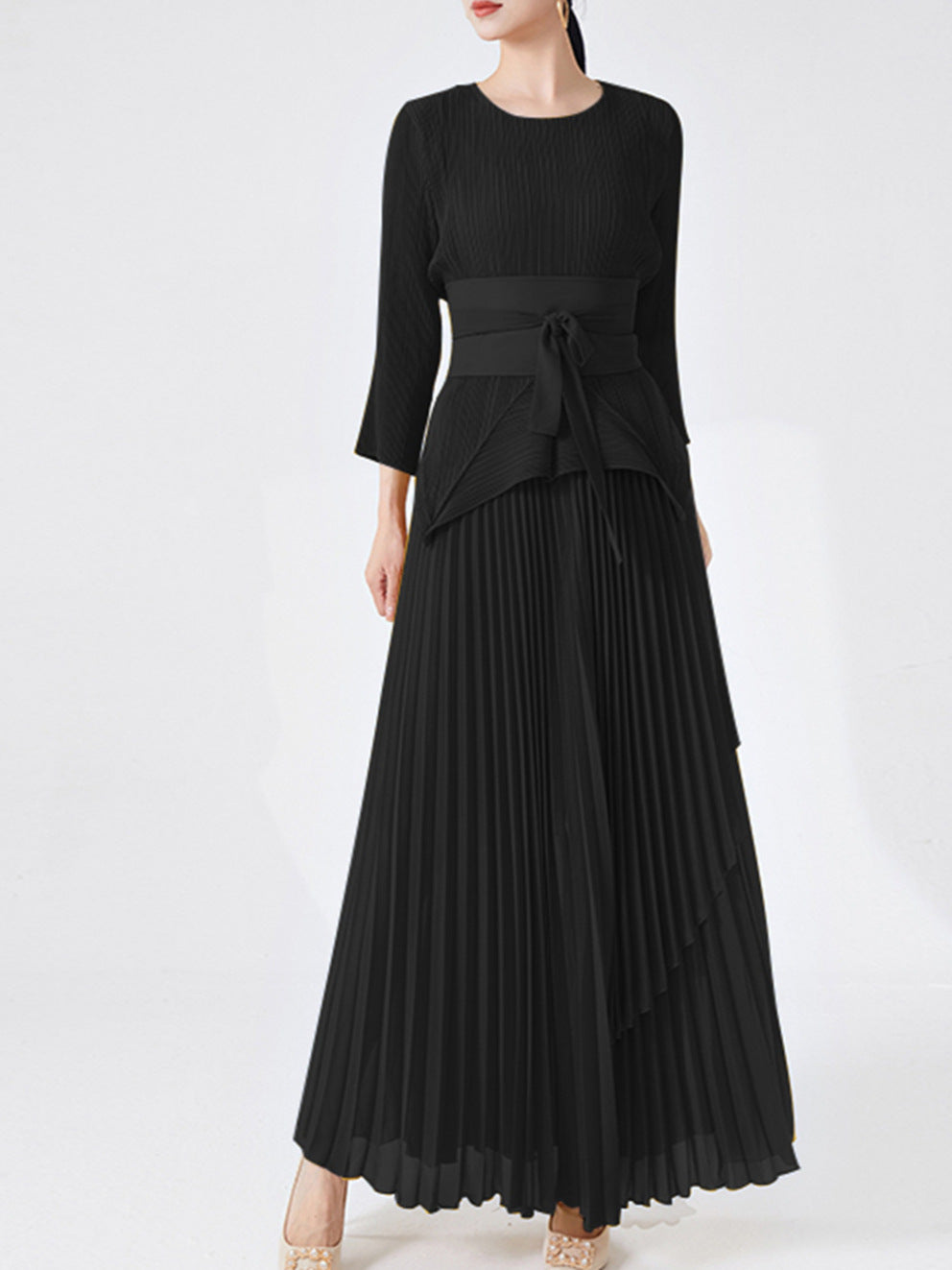 2025 Spring and summer new women's clothing long-sleeved T-shirt women's high-end pleated texture bottoming shirt versatile solid color textured top women