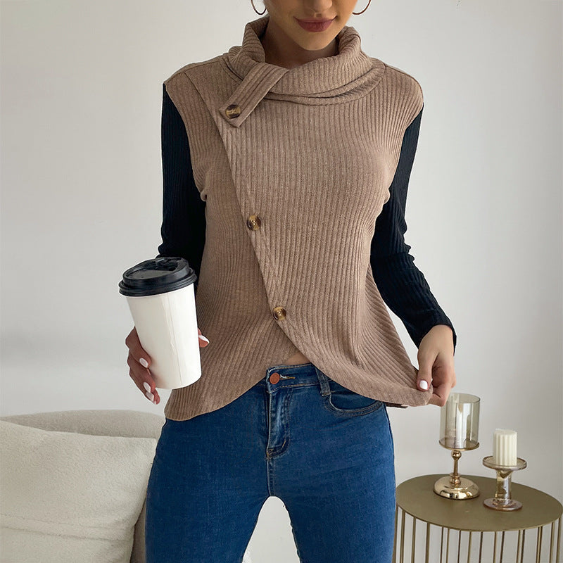 LOVECCR Hot New Hot Trade Splicing Top 2025 Casual Women's Autumn Long Sleeve Pullover Knitted Sweater