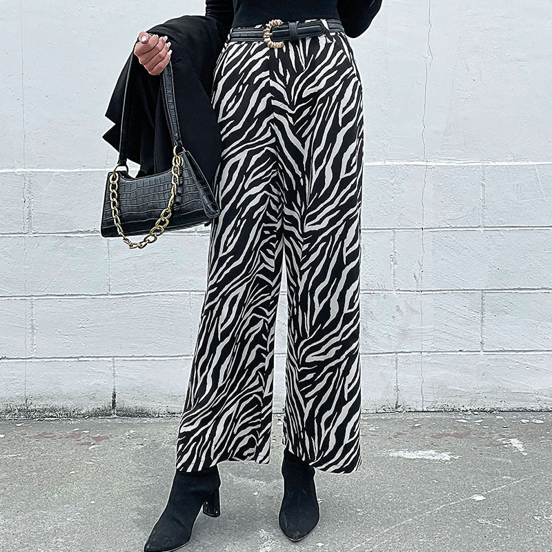 LOVECCR Hot new autumn and winter 2025 foreign trade casual trousers commuter zebra pattern printed wide-leg trousers women