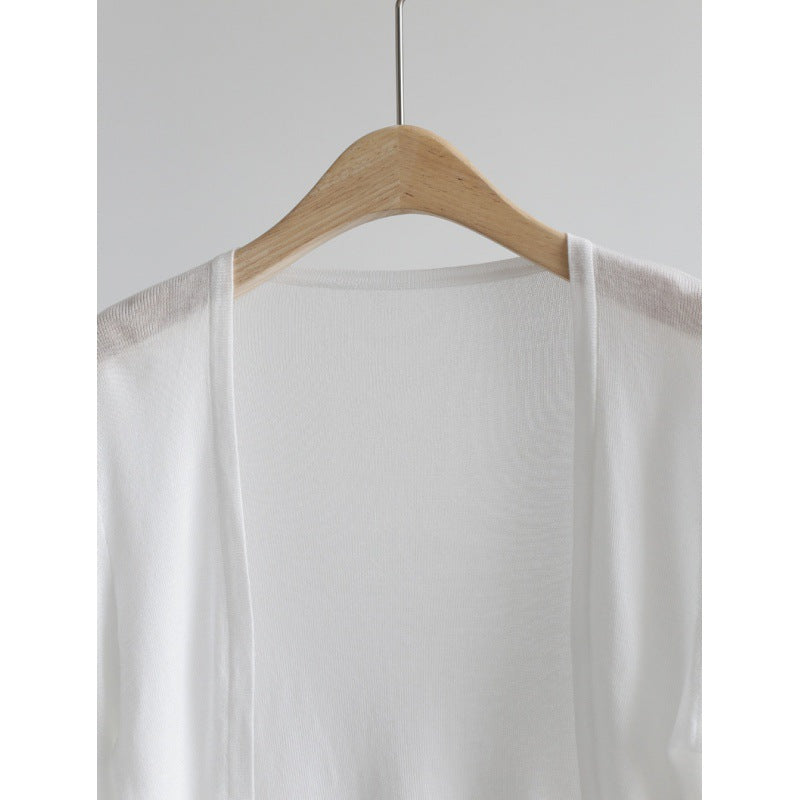 2025 summer ice silk cardigan long-sleeved buckle-free shawl ultra-thin knitted sunscreen shirt slim-fitting outer women's air-conditioning shirt collar