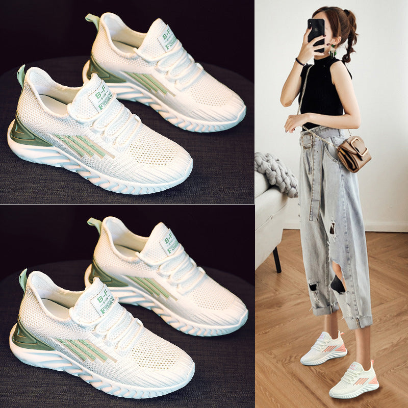 loveccr Sneaker New Women's Spring and Summer Mesh Breathable Casual White Shoes Ins Hidden Heel Women's Shoes